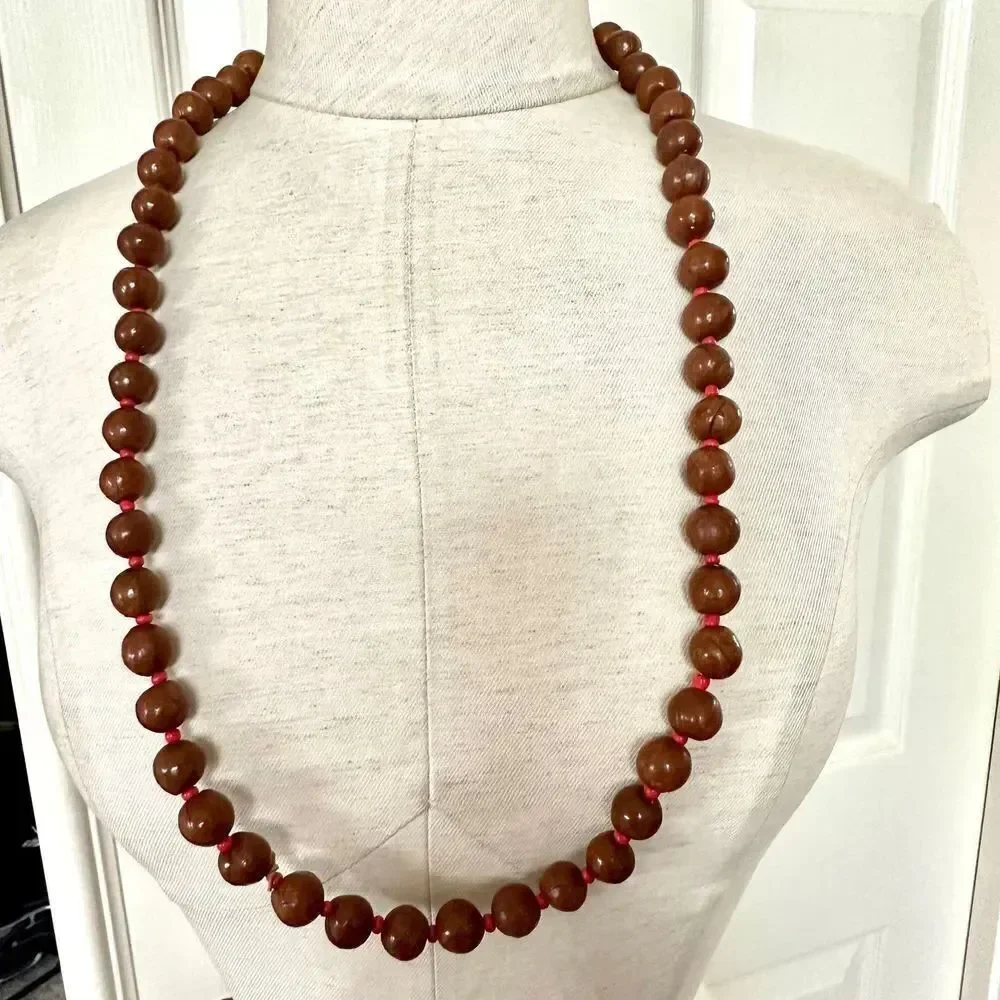Brown and red beaded necklace